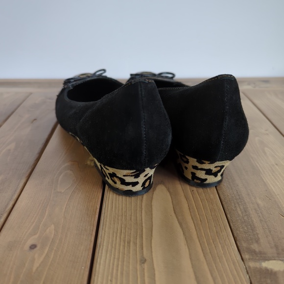 Prevata Black Leather/Suede Leopard Print Wedge Shoes - Picture 3 of 13